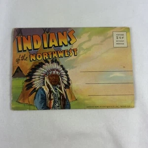 Indians Of The Northwest Fold Out Linen Postcard Vintage 1940 18 Pictures - Picture 1 of 9