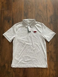 Cutter & Buck CB Dry Tec Cotton Gray Polo Shirt Razorbacks Mens Sz Medium NWT B9 - Picture 1 of 9