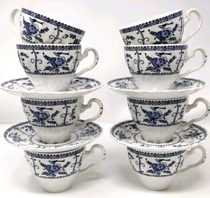 Juego de taza de té y platillo Ironstone vintage Johnson Bros Brothers Indies azul blanco - Imagen 1 de 13