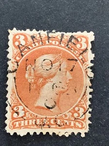 CANADA #25 3 CENTS LARGE QUEEN SUPERB DATE CANFIELD ONT. U.C. SPLIT RING CANCEL - Picture 1 of 2