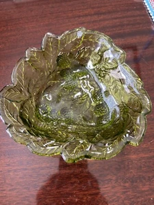 Vintage Green Indiana Glass Loganberry Raised Berries & Leaves Candy Bowl Dish - Imagen 1 de 6