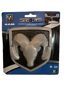 Dodge RAM Head Badge Shield Gray 3D Design 2" & 1.25" Hitch Plug Receiver Plug - Picture 1 of 4