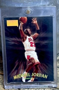 Michael Jordan Card AUTHENTIC GOLD HOLO FOIL AUTHENTIC INSERT BULLS JERSEY #23 - Picture 1 of 8