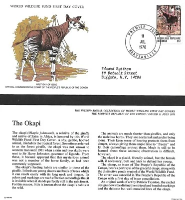 CONGO (PEOPLE'S REPUBLIC) 1978 FIRST DAY COVERS & CARDS WORLD WILDLIFE FUND  - Image 1 of 4