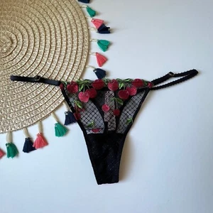 Panty perizoma Victoria's Secret molto sexy ricamo ciliegia regolabile XL - Foto 1 di 8