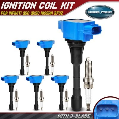 6x Bobina de encendido azul y 6x Kit de bujías de iridio para INFINITI Q50 QX50 Nissan Foto 1 de 4
