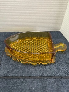 Vintage L. G. Wright Amber Gold Glass Flat Iron Open Candy Dish, No Lid - Picture 1 of 2