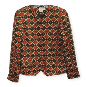 Giacca blazer donna Julie Francis grande rosso verde seta bottoni - Foto 1 di 8