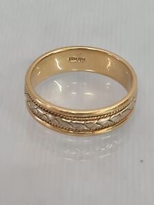 Beautiful 18k Yellow + White Gold Rope & Weave Mens Wedding Band Ring size 10 