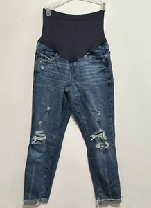 Old Navy Womens Blue Maternity OG Straight Panel Stretch Distress Denim Jeans 4 - Picture 1 of 6