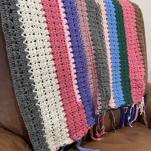 Handmade Afghan Throw Blanket Crochet Multi-Colored 43" x 29" - Picture 1 of 5