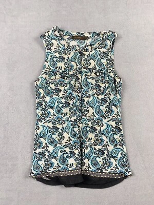 Camisa The Limited Top Mujer Pequeña Azul Paisley Top Sin Mangas Abotonada Beige Foto 1 de 4