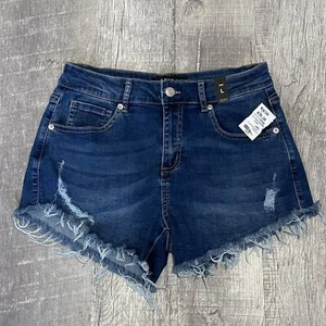 Akira Flex Fit Cut Off Dark Denim Shorts NEW Womens L (29X3.5) High Waist Frayed - Picture 1 of 7