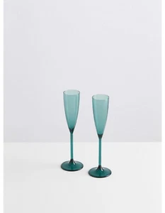 Maison Balzac Champagne Flutes – Set of 2 – Hand-Blown Glass–Emerald Green–New - Picture 1 of 3