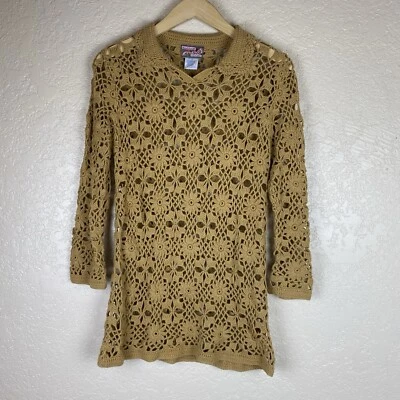 Suéter Pullover De Colección April Cornell M Crochet Granny Core Boho Camel Tostado Y2K Foto 1 de 4