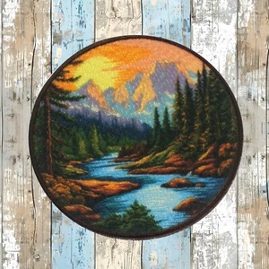 Mountain Skyline Patch Iron-on Applique Nature Badge Seek Adventure Forest - Picture 1 of 16