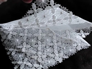 French Art Deco White Delicate Cotton Bobbin Lace Wedding Handkerchief 1920s - Picture 1 of 13