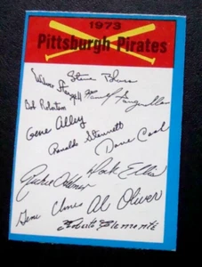 1973- OPC BLUE TEAM- CHECKLIST PITTSBURGH PIRATES UM W/ROBERTO CLEMENTE SIG. - Picture 1 of 3