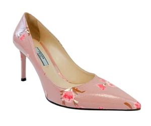 PRADA Leather Pumps Heels 35.5 Dusty Pink Floral Print Pointed Toe Shoes 5.5 - Picture 1 of 13