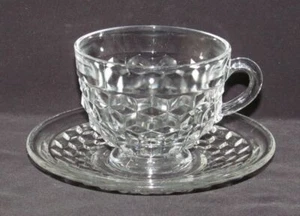 Fostoria Glass AMERICAN Crystal Footed Cup and Saucer Set - Picture 1 of 3