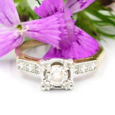 14k Yellow & White Gold .46 Ct Diamond Art Deco Ring Size 8 - Image 1 of 4