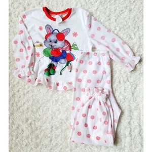 VTG Wundies Girls Size 6 Pajamas Made in USA Winter Bunny 2 Pc RARE NOS ~Read~ - Picture 1 of 7