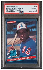 1986 Donruss Andres Galarraga Rated Rookie Accent Error #33 PSA 8 quasi nuovo-mt Expos - Foto 1 di 4