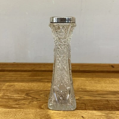 Jarrón antiguo de plata esterlina maciza y vidrio cortado Posy eduardiano 1903 Birmingham  Foto 1 de 4