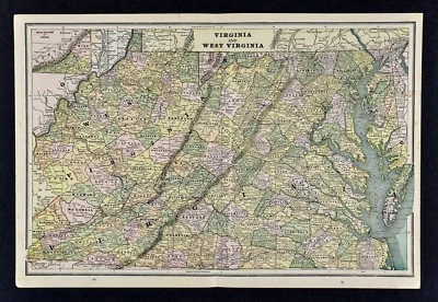 Mapa Cram 1899 - Virginia y West VA Maryland - Richmond Charleston Washington DC Foto 1 de 3