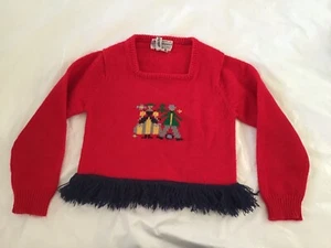 Vintage 1950s NEWPORT Red Sweater With Navy Fringe Size 5 - Picture 1 of 4