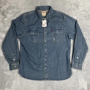Camicia Levis Denim Uomo 2XL Blu Media Stonewash Western Pearl Snap Manica Lunga - Foto 1 di 13