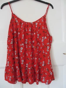Ladies vest/camisole top, L/XL, Red with white flower pattern - Picture 1 of 4