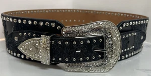 Cinturón Ariat Western ancho cuero negro tachonado pedrería detalle cuero de vaca A151320 - Imagen 1 de 15