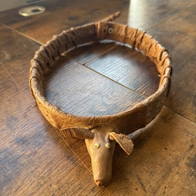 Old Original Leather Texas Armadillo Cowboy Hat Band Headband Western Ostrich  - Image 1 of 4