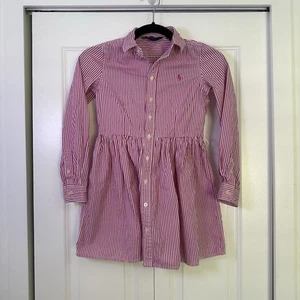 Ralph Lauren Polo Girls Long-Sleeve Shirt Pink Dress Size 8 - Picture 1 of 7