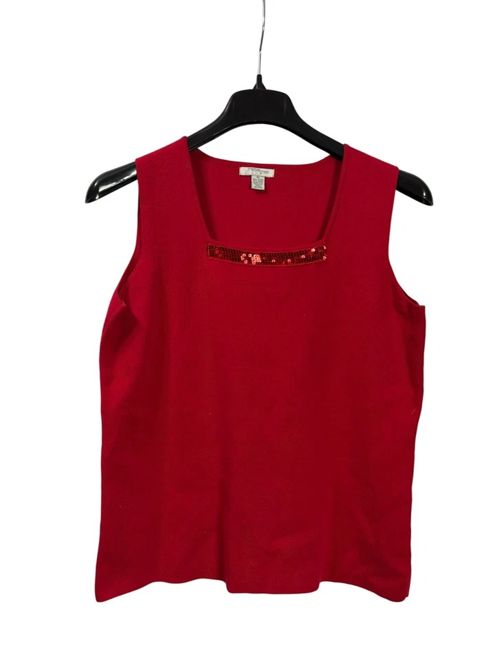 Mercer Street Studio XL Red Knit Tank Top Sequin Detail - Image 1 of 4