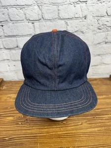 Vintage denim 60s 70s trucker ball work cap orange stitch Ear Flaps Made in USA - Picture 1 of 8
