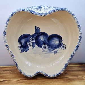 1989 Blue Apple Ceramic Hand-Turned Texas Pottery Serving Bowl Bakeware 11x10x3 - Picture 1 of 7