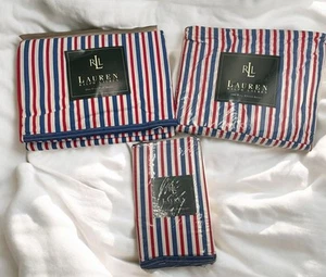 Ralph Lauren AMERICAN SUMMER STRIPE FULL  Bed Sheet SET Red White Blue~NEW - Picture 1 of 10