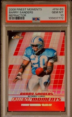 Pop 10 PSA 10 Barry Sanders 2008 Topps Finest Moments Red Refractor Holo SSP Foto 1 de 3