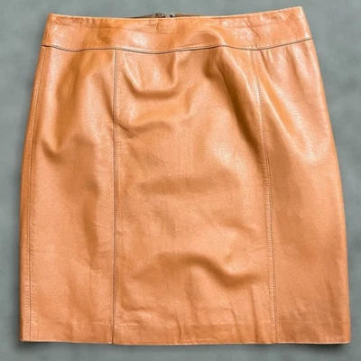 Falda de cuero Talbots Collection Petites 14 para mujer coñac mini versátil elegante  Foto 1 de 4