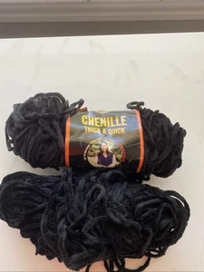 2 Skeins Lion Brand Chenille Thick & Quick Yarn #153 Black #6 10+ oz - Picture 1 of 6