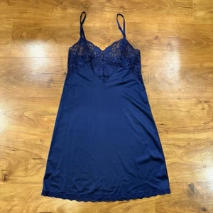 VTG Adonna Full Slip Sz 34 Navy Lace Trim Nylon Light Sleepwear USA - Picture 1 of 6