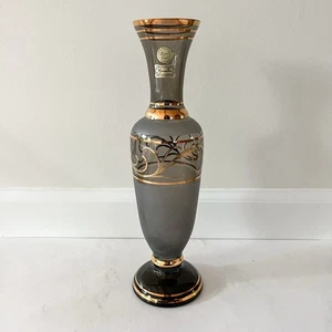 Vintage Egermann Czech Republic Handmade Bohemia Crystal Vase Smoke Gray Gold - Picture 1 of 6