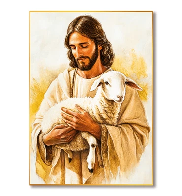 Jesus Holding Lamb Wall Art – Christian Home Decor, Religious Jesus Christ Print - Image 1 of 4