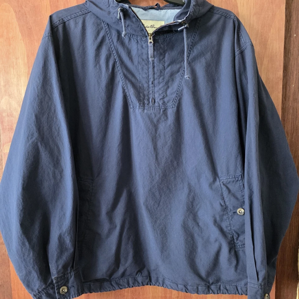 Eddie Bauer Men's LG 1/4 Zip Navy Blue 100% Cotton Pullover Hoodie Non Stretch - Image 1 of 4