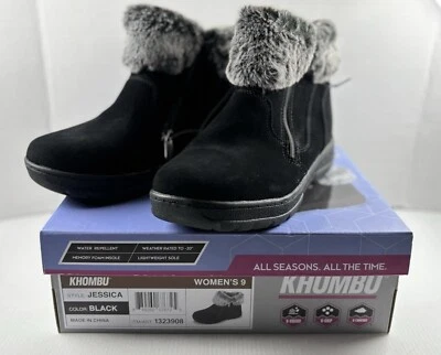 Khombu Jessica Bota de Gamuza Negra Repelente al Agua Espuma con Memoria Talla 9 Toda Temporada Foto 1 de 4