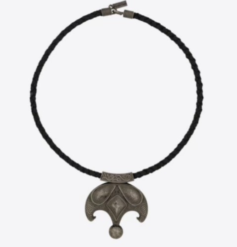 SAINT LAURENT (YSL) Collana Collana Collana Collare Ciondolo Etnico Vittoriano Smalto & Pelle