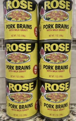 6 Cans Rose Pork Brains with Milk Gravy 7 Oz Can Pig Breakfast Eggs 10/26 - Image 1 of 2