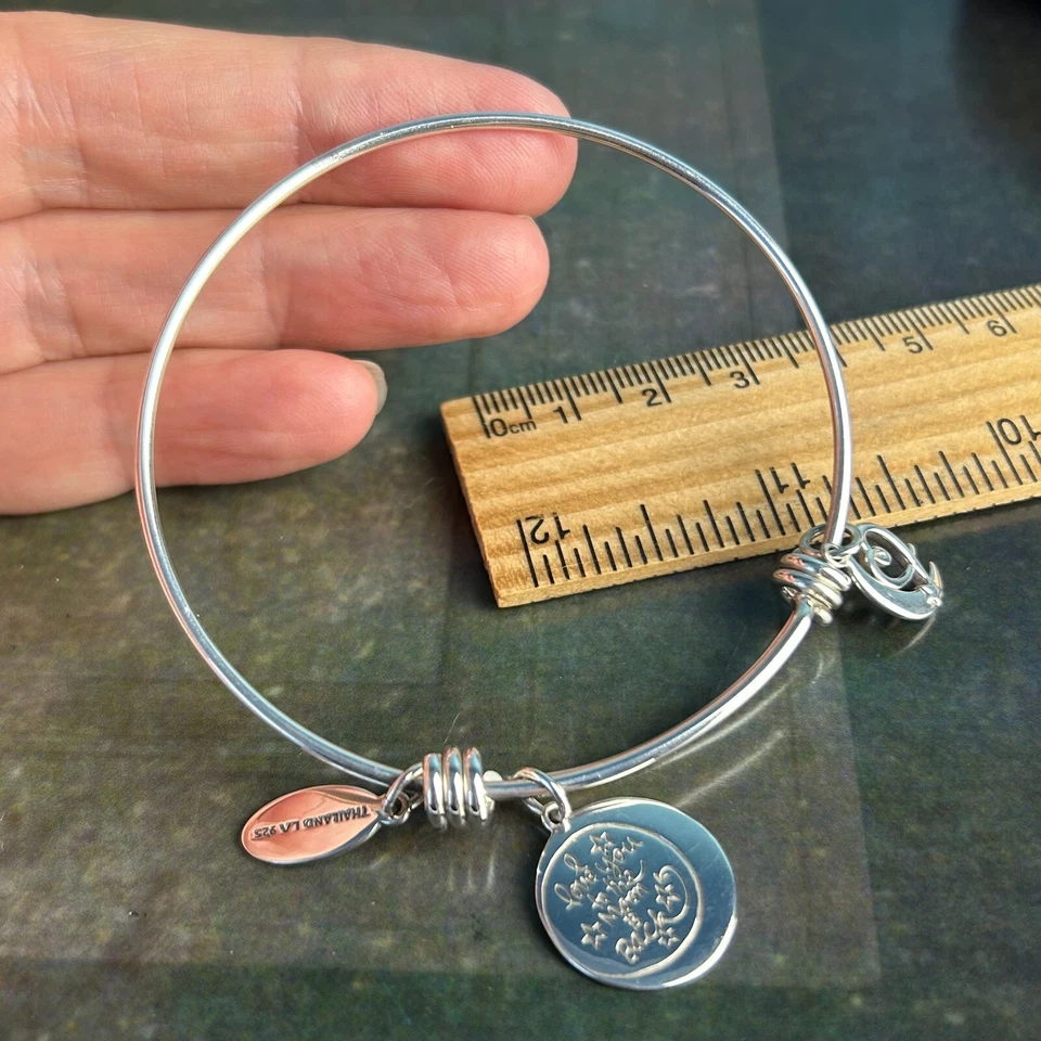 Hallmarked STERLING SILVER 925 Bangle Bracelet Dangle Charms Love to the Moon - Image 1 of 4